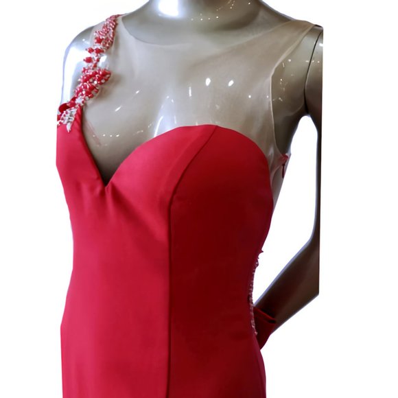 Vintage TATIK EDIZ Red Beaded Floral Detailed Evening Gown - Picture 7 of 11